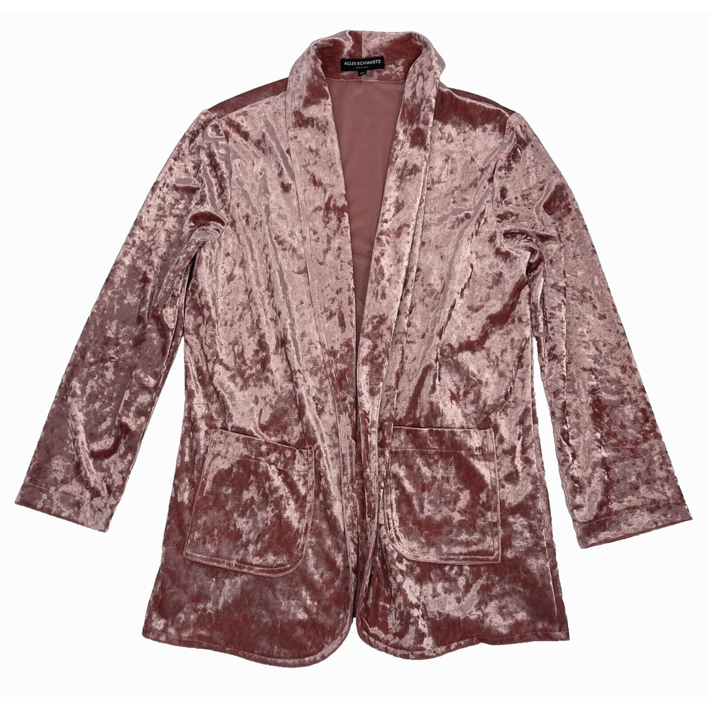 Allen Schwartz Pink Crushed Velvet Open Blazer Sz M Holiday Feminine - Picture 2 of 16